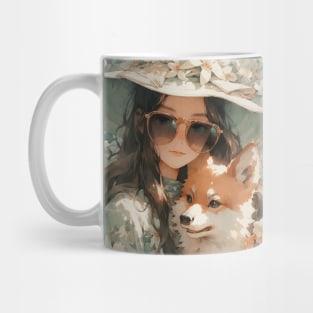 Girl sleeping with shiba inu dog Mug